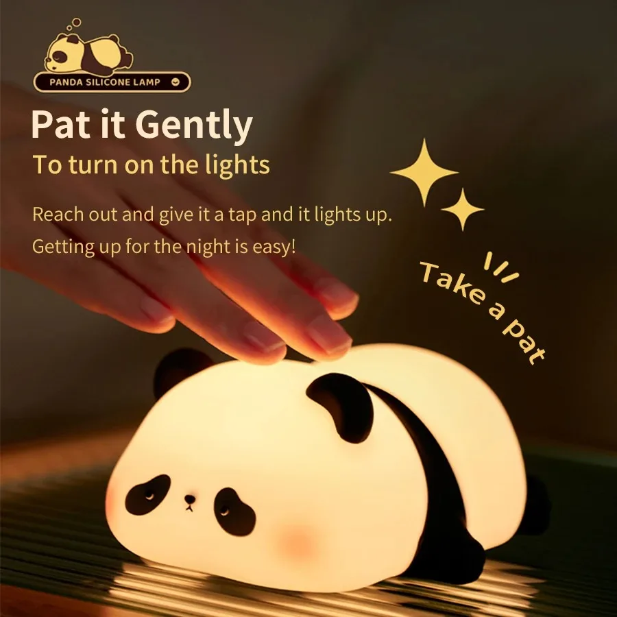 Panda LED Night Light Cute Silicone Night Light USB Rechargeable Touch Night Lamp Bedroom Timing Lamp Decoration Children\'s Gift