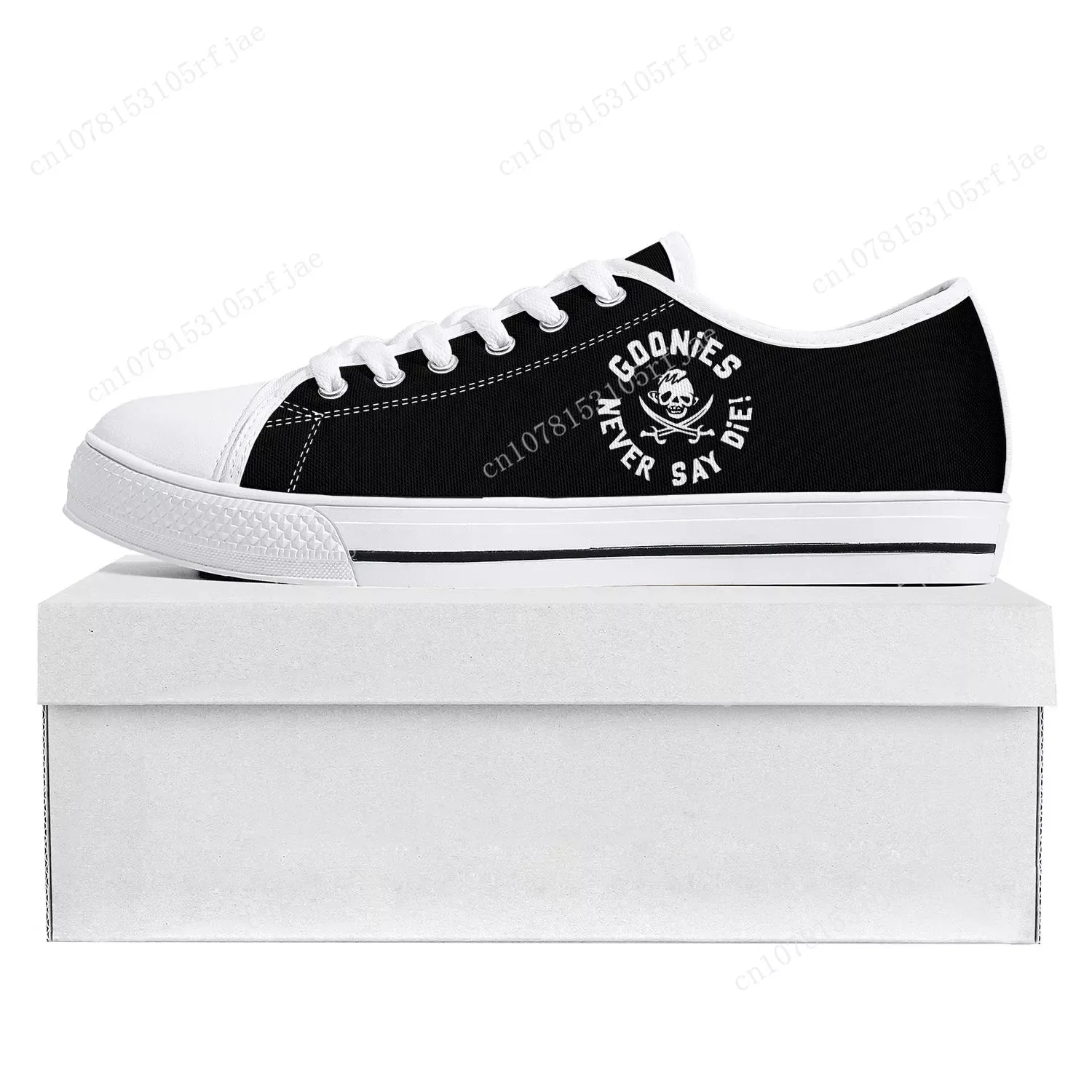 

Goonies Never Say Die Skull Pirate Rock Low Top High Quality Sneakers Mens Womens Teenager Canvas Sneaker Couple Custom Shoe