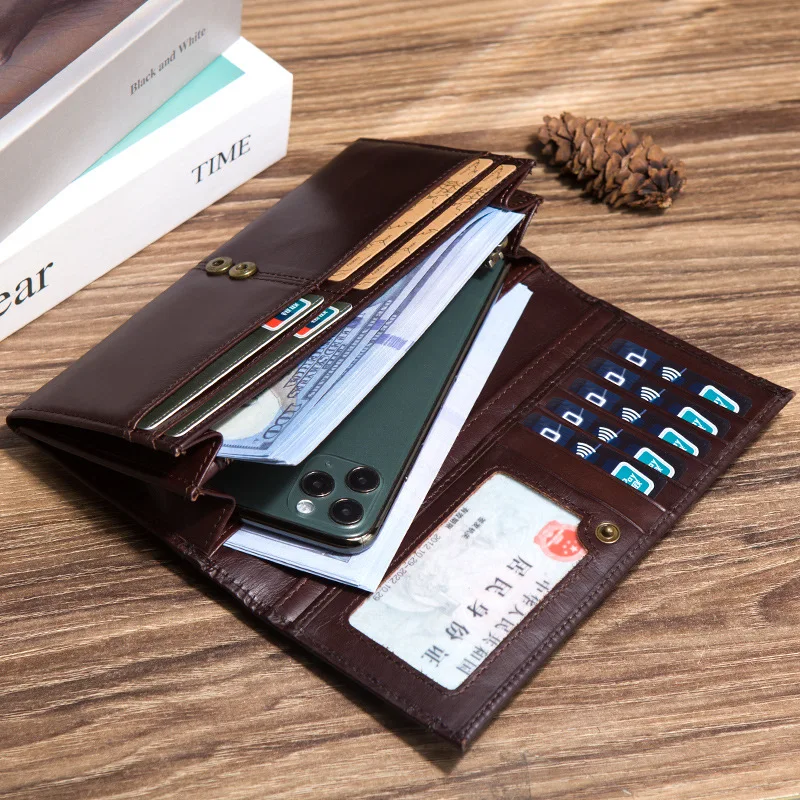 Picture 4: Men's genuine leather spliced suit business wallet with multiple slots, large capacity mobile phone storage, long wallet