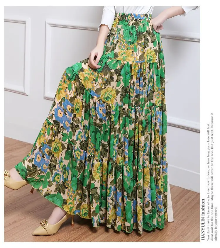 Summer Trend High Waist Pleated Skirt Sweet Women Green Cake Skirt  Casual Elegant  A-line Big Swing Double Layer Pleated Skirt