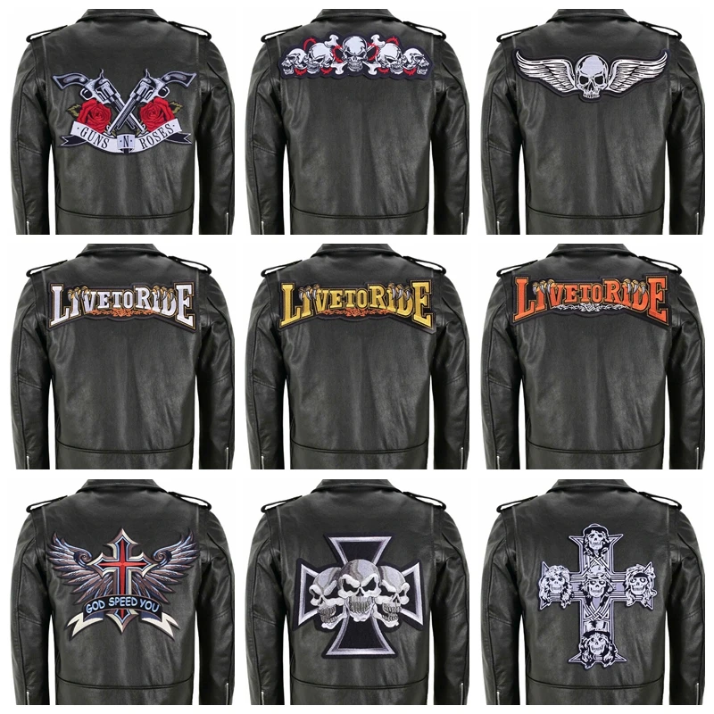 Punk Rock Large Patch Iron On Patches On Jacket Motorcycle Skeleton Bike Embroidery Patches DIY Leather Jacket Decorate Badges