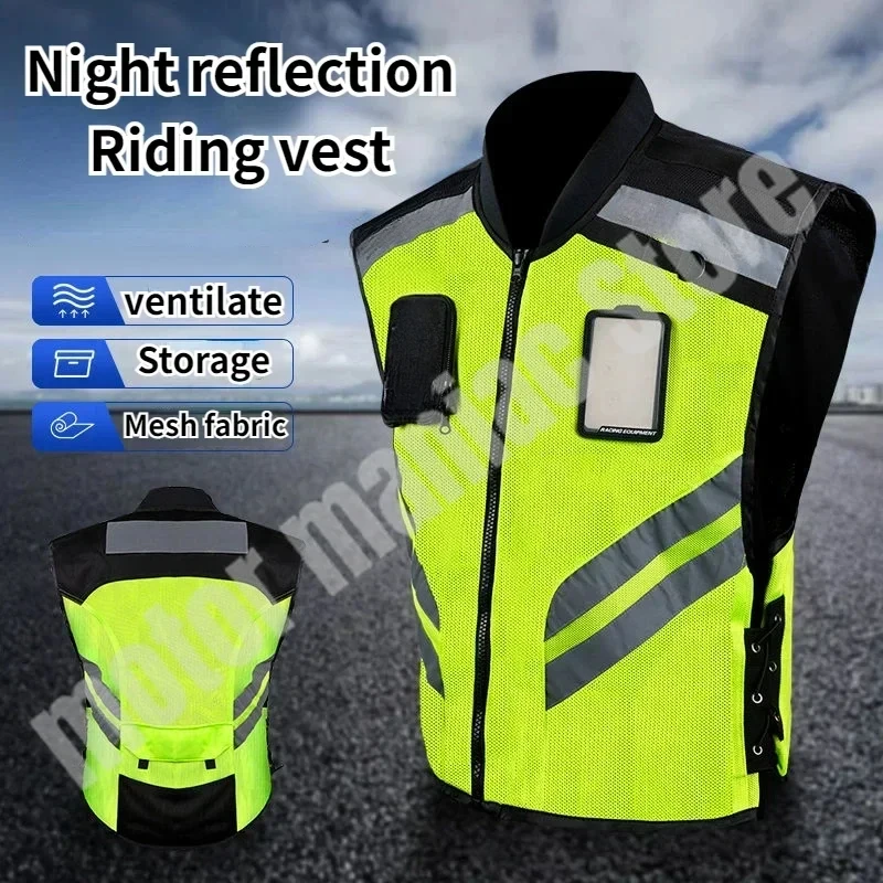 Traje de seguridad para montar en motocicleta, chaleco reflectante fluorescente para viaje nocturno, chaleco transpirable para motociclista, chaleco