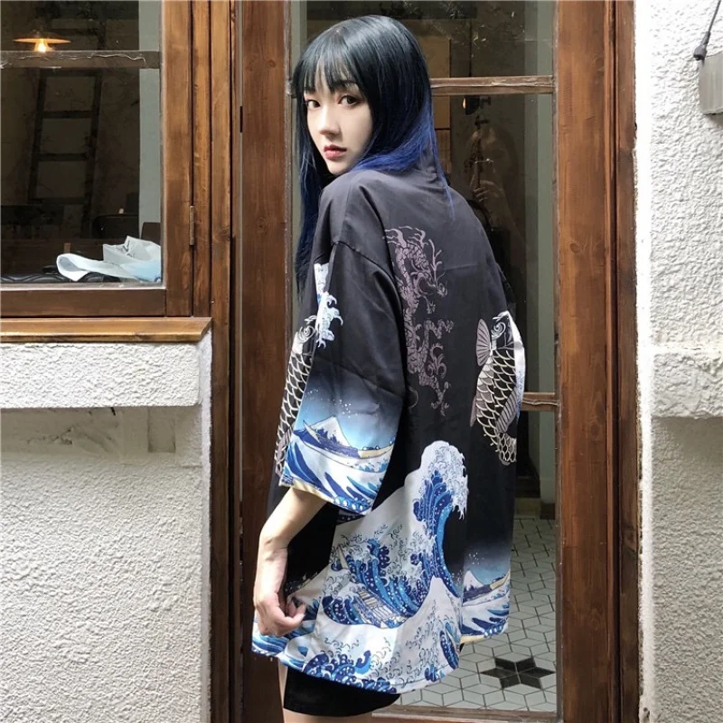 Summer Japanese Kimono Cardigan Chinese Style Carp Anime Haori Student Male and Female Couple Shirt and Sun-Proof Clothing Coat