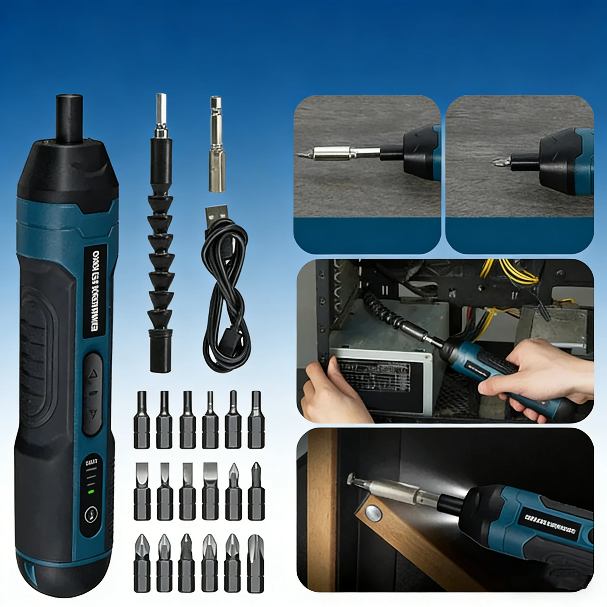 Mini Chave de Fenda Elétrica Sem Fio 1300mAh Recarregável com Torque Ajustável, Ferramenta Multifuncional para Reparos Domésticos