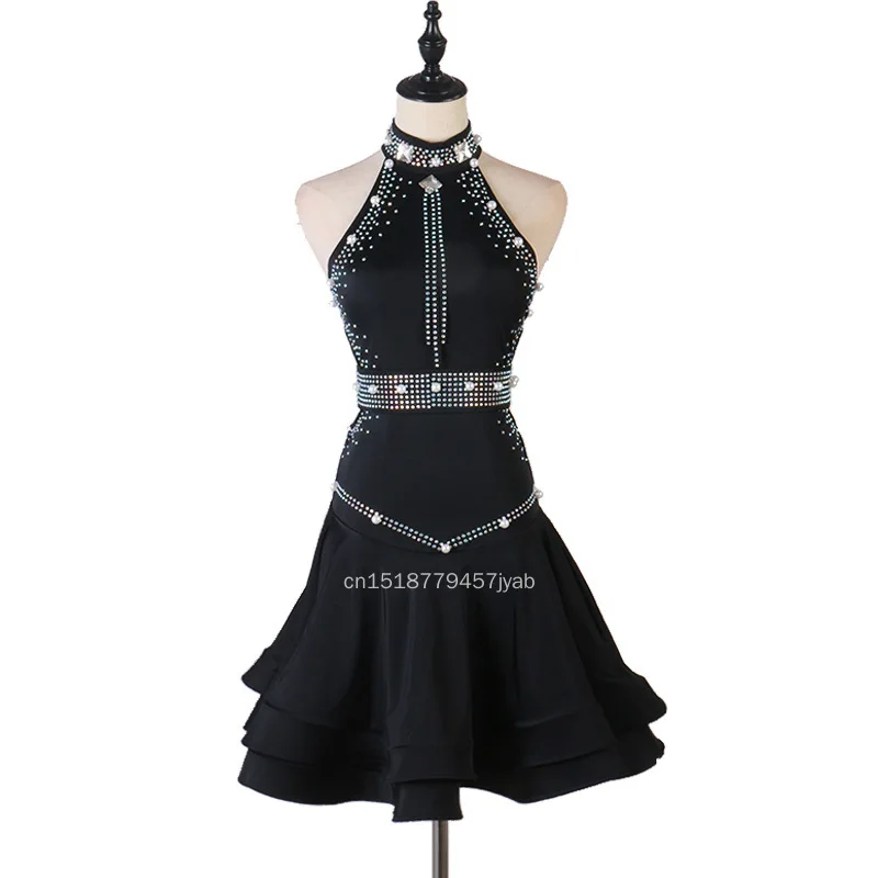 2026 Women's Latin Dance Dress Competition - Shiny Ruffle Dance Hall Performance Dress, Sasha Cha Cha Costume