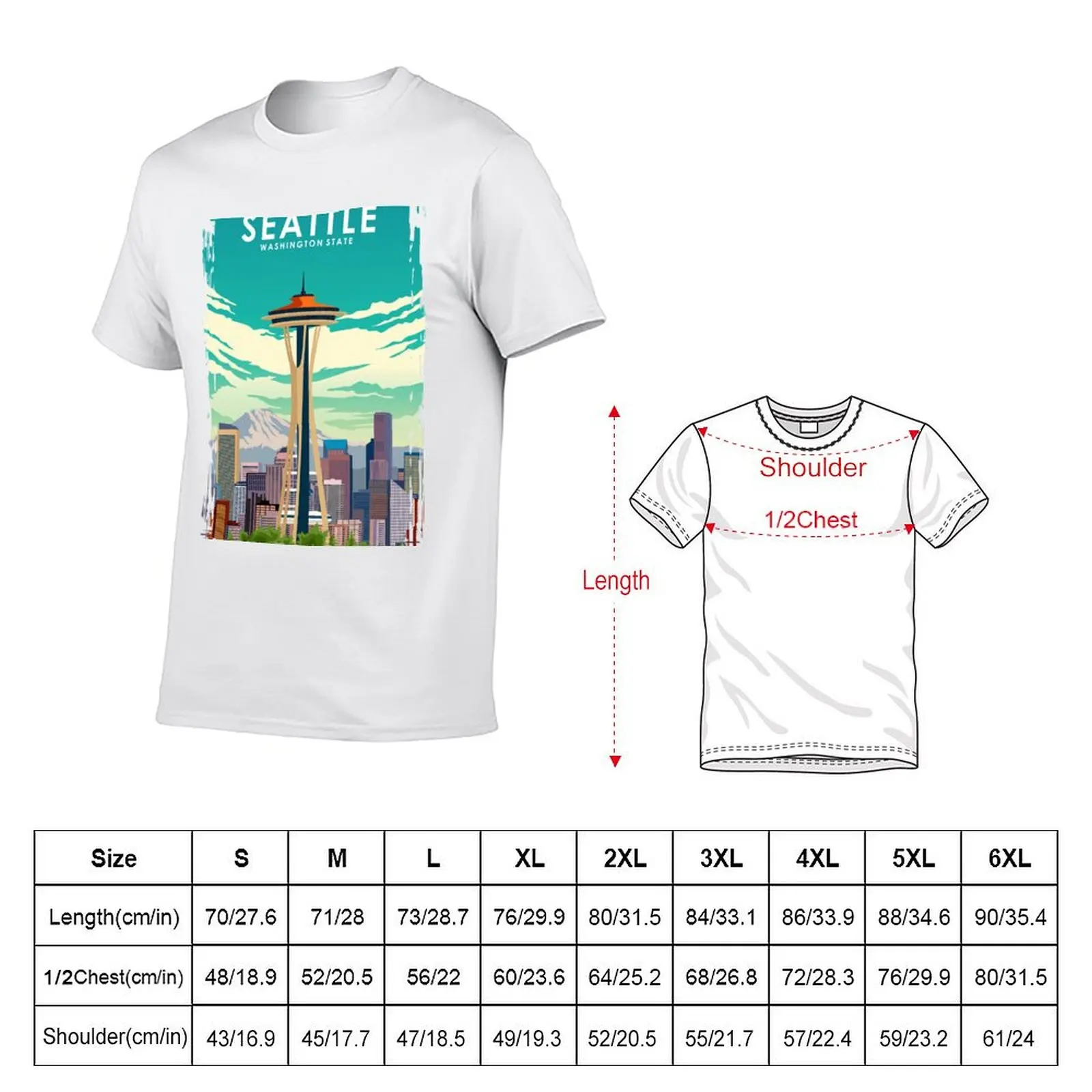 Seattle Washington State Travel Poster T-Shirt quick-drying cotton man t-shirts mens plain t shirts