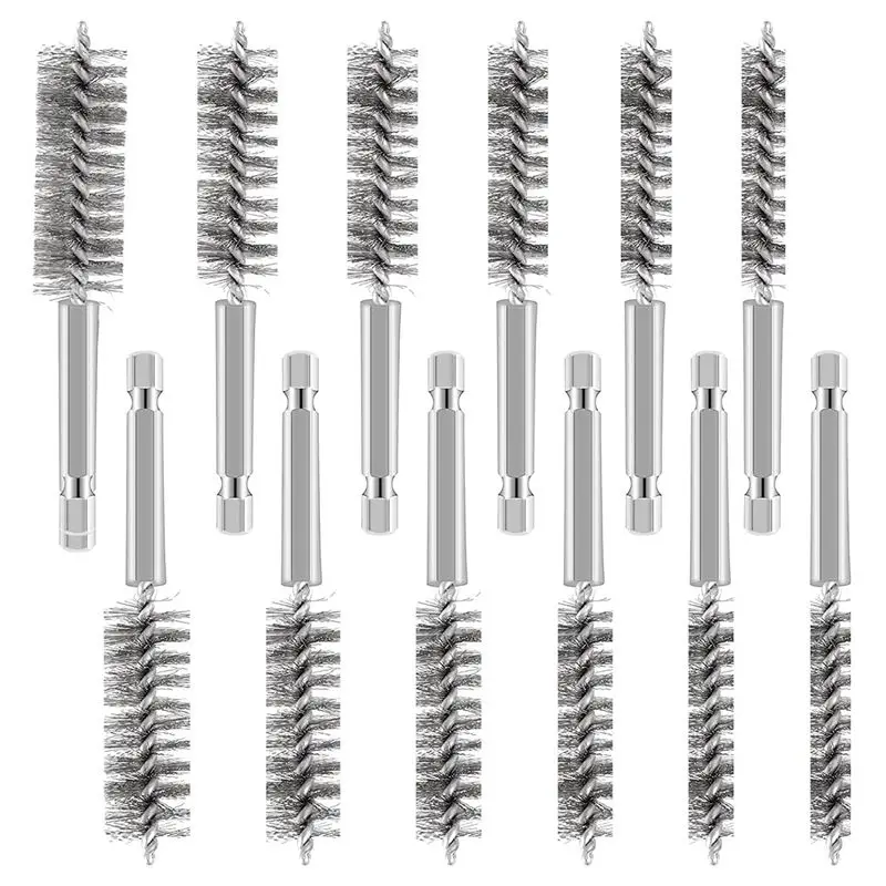12 Pcs Stainless Steel Bore Brush Twisted Wire Drill Brush For Power Drill Impact Driver-AT36
