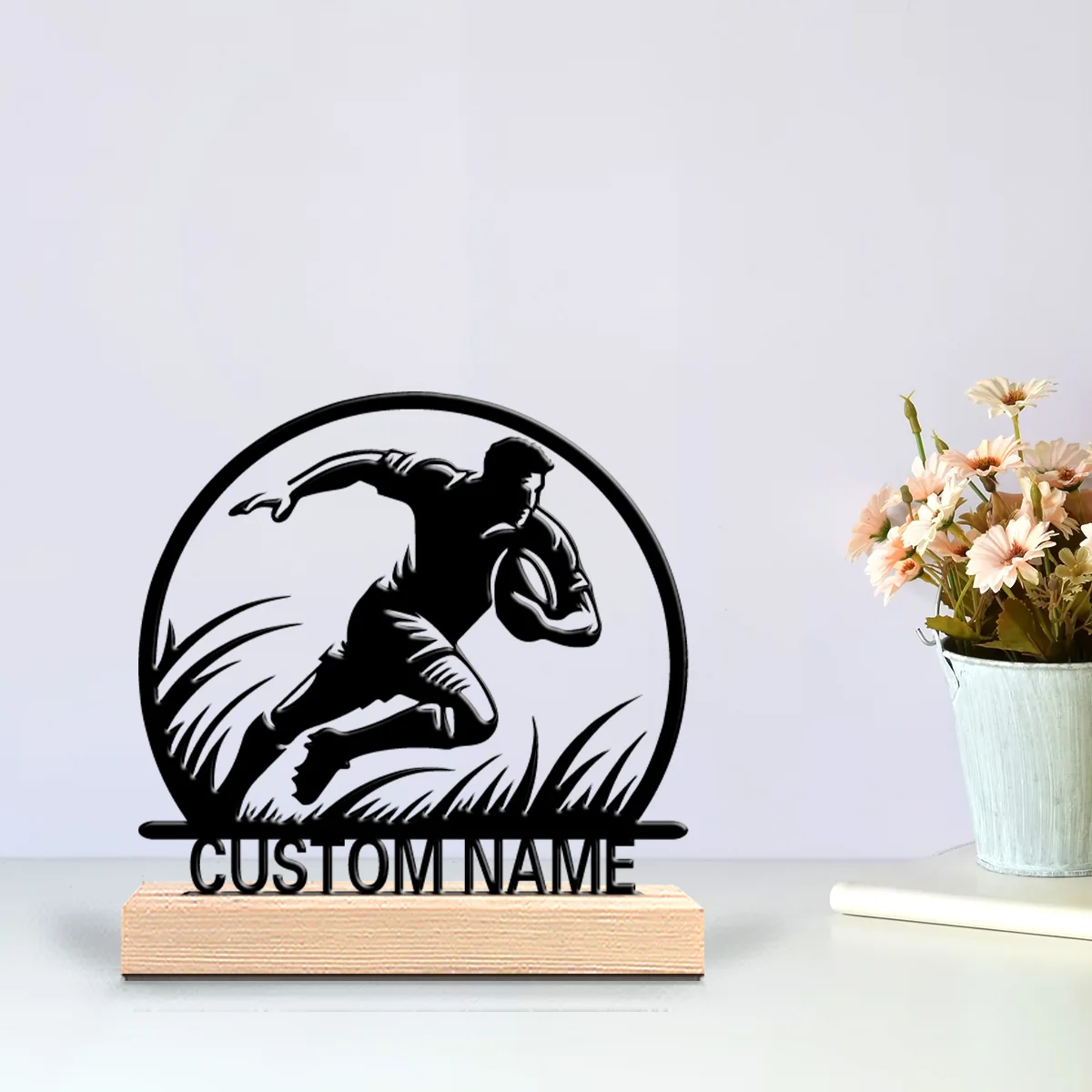 1pc Abstract runner Customized Text Metal Statue Metal Ornament Art Figurine With Wood Base Metal Ornament Home Table