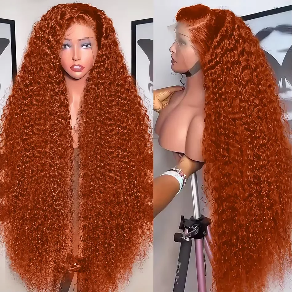 13x4 HD Lace Orange Ginger Deep Curly Wigs 30 36 Inch Water Wave Ginger Lace Front Wigs Human Hair Brazilian Human Hair
