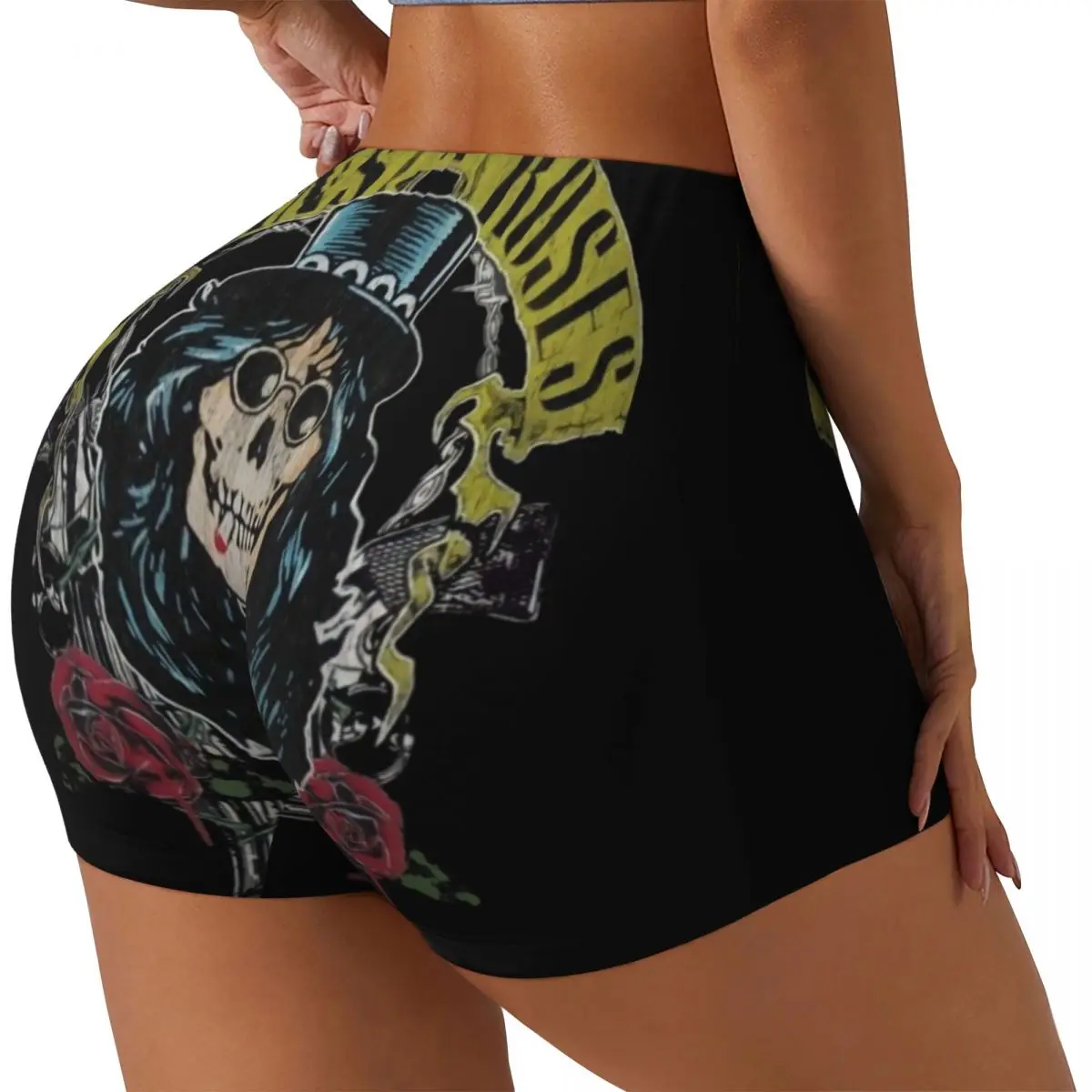 Custom Guns N Rose Skull Heads Band Workout Biker Running Shorts Women Gym Yoga Shorts