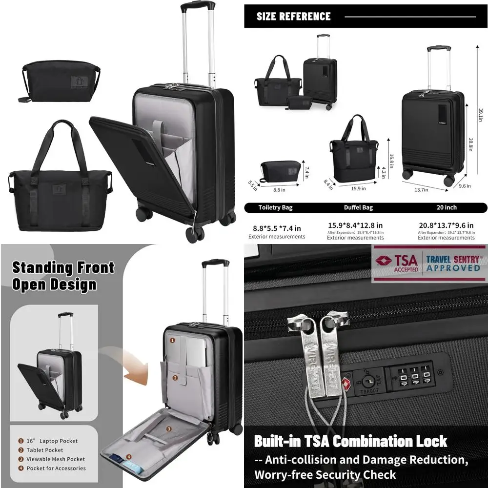 

20-дюймовый передний открытый карман для ноутбука с жестким корпусом из АБС-пластика + ПК, вращающимися колесами, замком TSA и застежкой-молнией YKK для путешествий