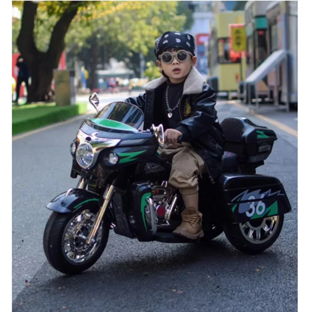 

Three-Wheel Electric Motorbike 12V Ride-On Motorcycle Two Motor Motorcycles Headlight Box USB MP3 Port Christmas Gifts