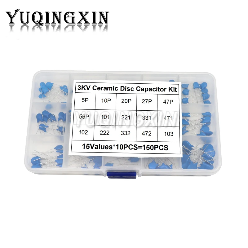 

150pcs 3KV High Voltage Ceramic Capacitor Assorted Kit 15Values*10pcs 10P 47P 100P 220P 470P 102 472 103 3000V Capacitance Set