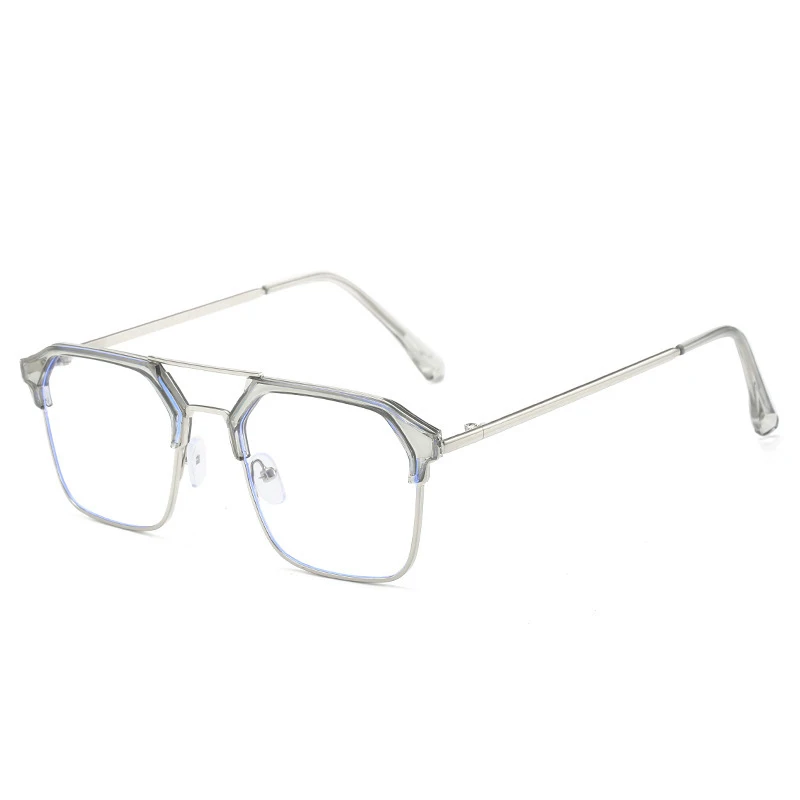 Occhiali da uomo senza prescrizione anti-luce blu a doppio ponte in metallo, stile retrò, occhiali che cambiano le sopracciglia, con protezione UV