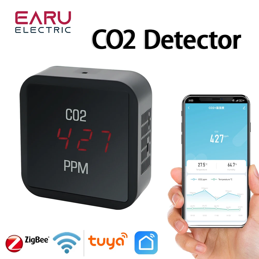 WiFi ZigBee Indoor Air CO2 Detector of the Household Quality  Multifunctional Monitor CO2 Temperature Smart Display Sensor LCD