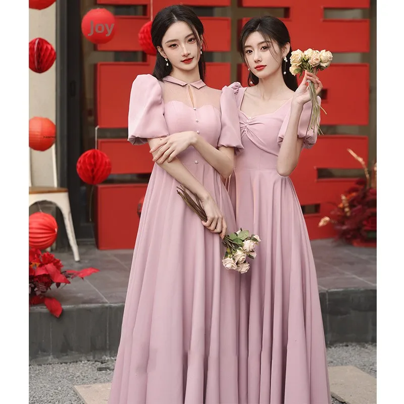

Pink Maidservant Dr Women's ort Sve Wedding Ceremony Evening Par Gown Fem Spring Autumn High Waist Versatile Wear