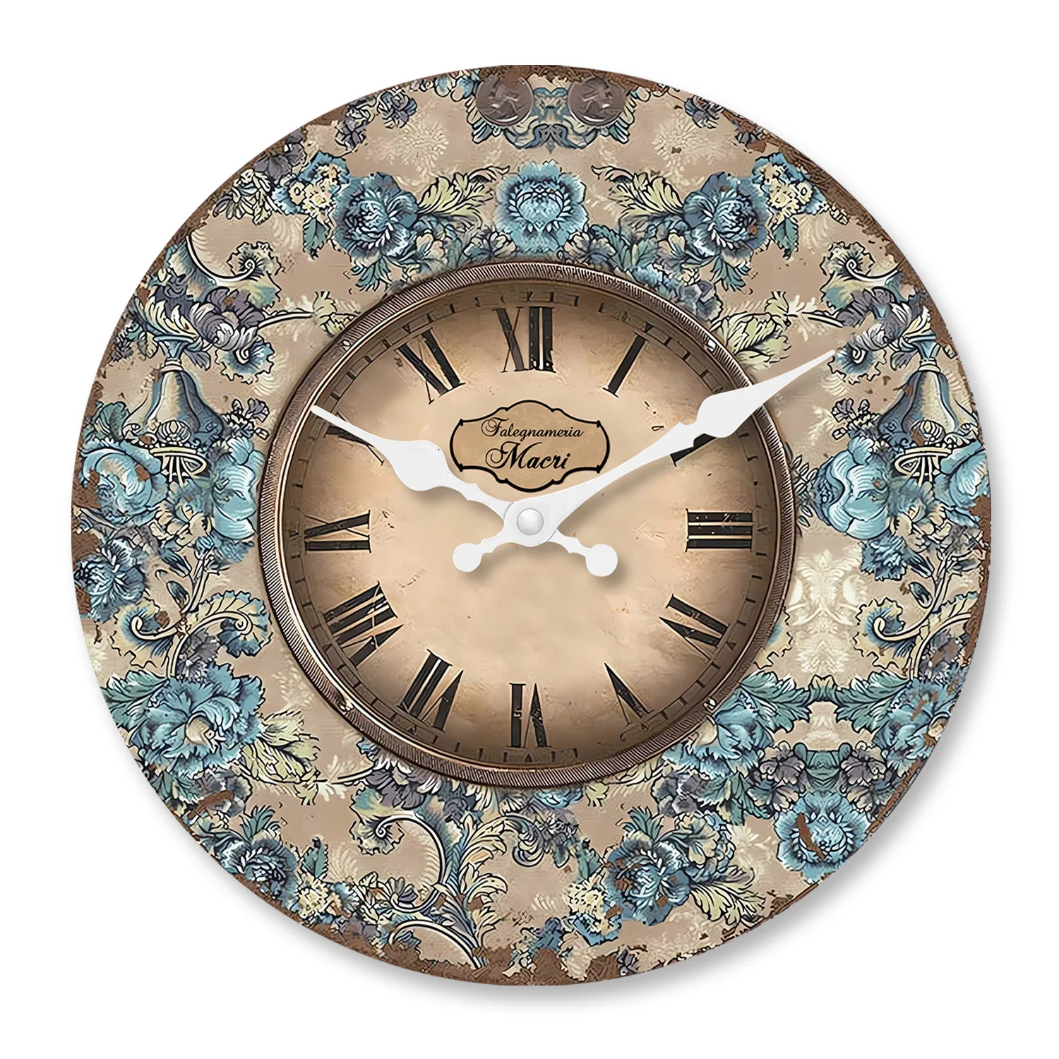 Elegante Wanduhr im Retro-Stil mit römischen Ziffern und Blumenmuster, geeignet für Wohnzimmer, Schlafzimmer, Küche, zur Dekoration des Hauses, geräuschlose Quarzuhr, ideales Geschenk für die