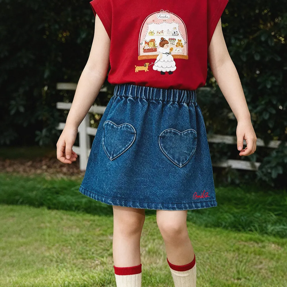 

summer kids clothes girls Love Pocket Denim Skirt Fashionable girls' culottes baby girl skirt girls outfit