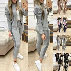 Women Autumn Winter Trouser Set O Neck Zippers Lace-up Solid Color Long Sleeve Pencil Pants Casual Fashion Comfortable Regular