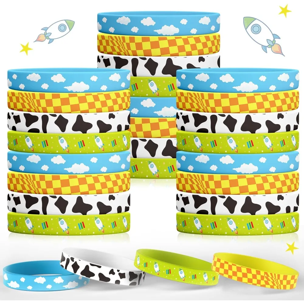 

Cartoon Story Silicone Bracelets 36Pcs Cow Pattern Birthday Party Bracelets for Toy Themed Birthday Favors Party Supplies
