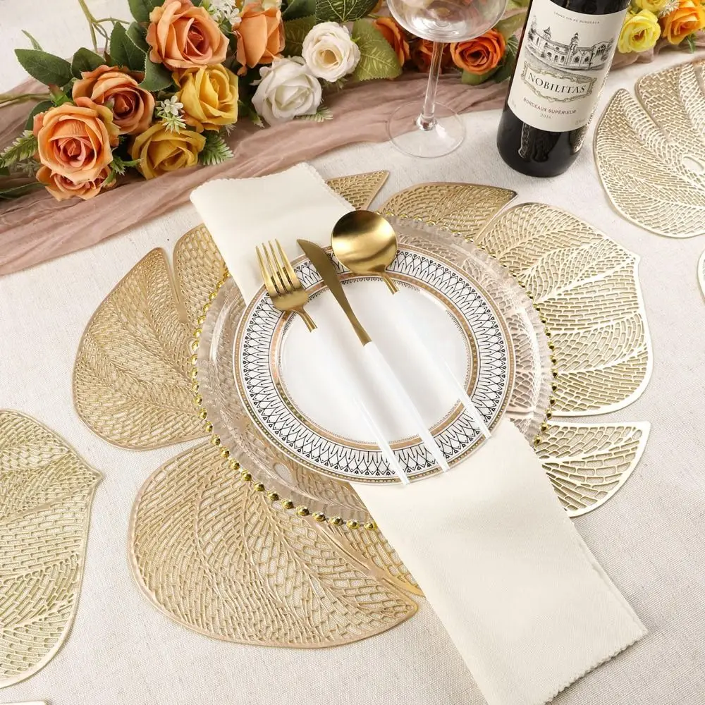

3pcs Dinner Table Decoration Hollow Leaf Shape Placemat Anti-stain Anti Slip Table Mat Oil-proof Exquisite Coaster Wedding