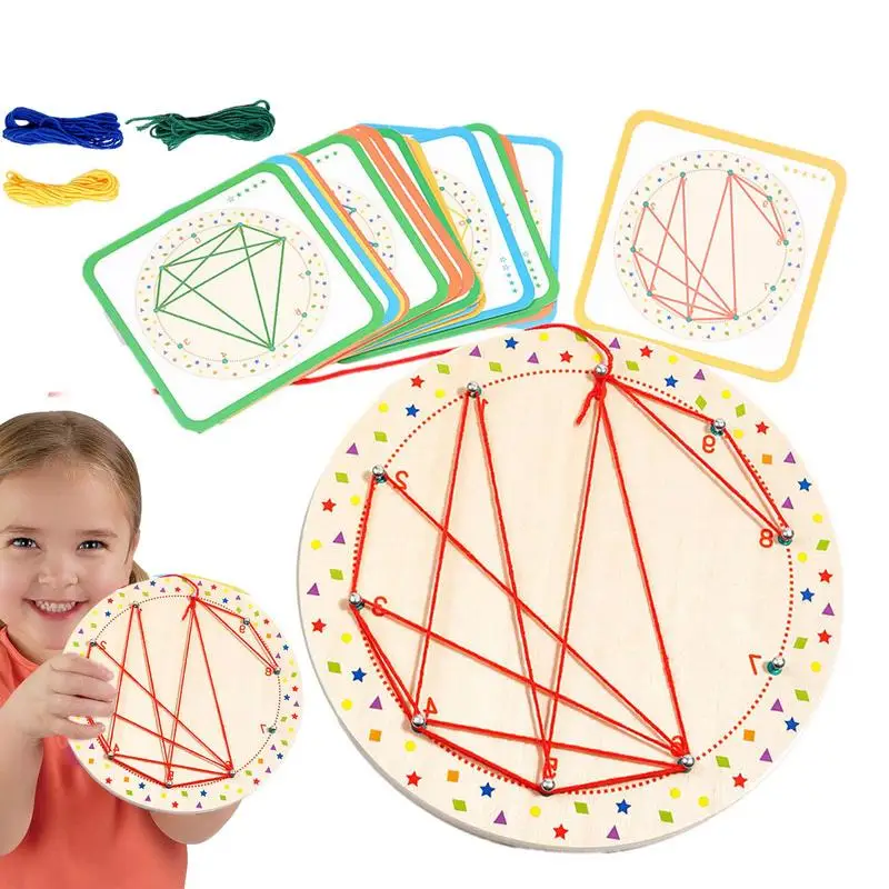 Montessori Educational Wooden Geoboard para meninas pré-escolares, brinquedos de enrolamento de rosca, habilidades motoras finas