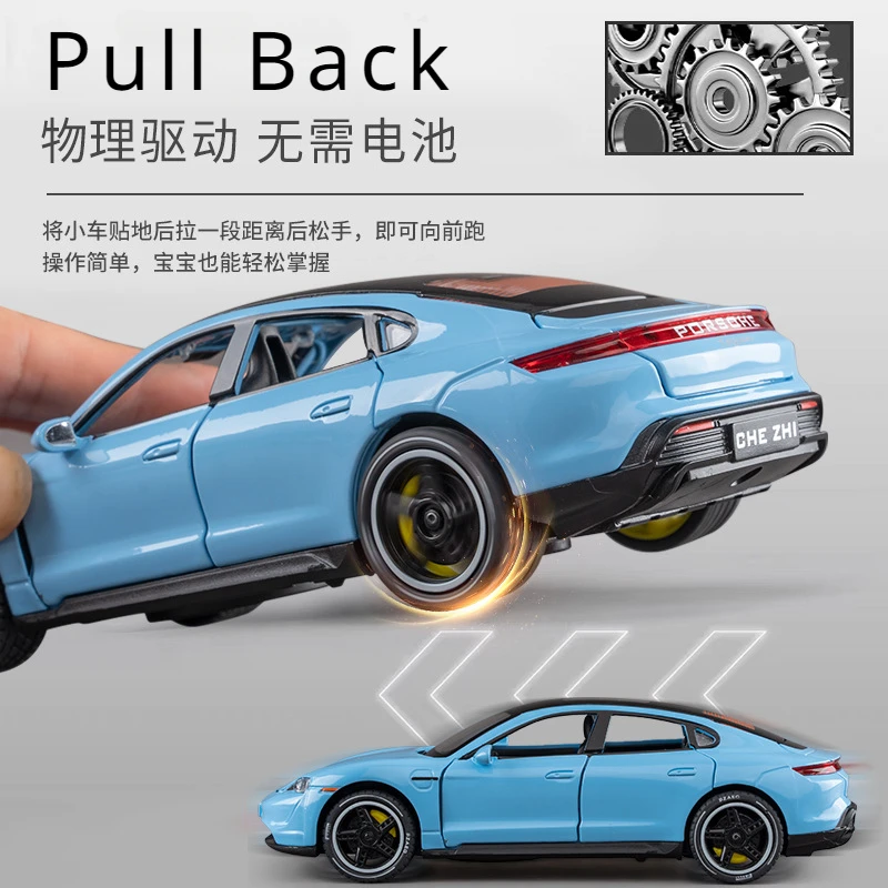 1:32 Porsche Taycan High Simulation Diecast Metal Alloy Model car Sound Light Pull Back Collection Kids Toy Gifts A547