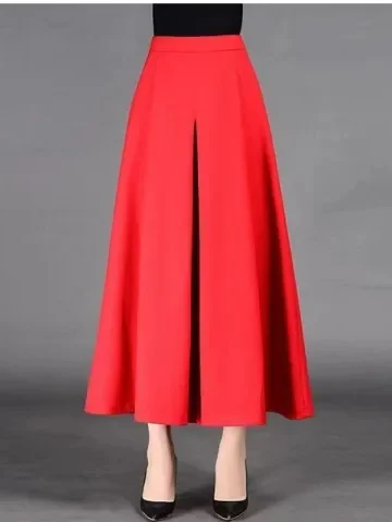 plus Size Mom Slimming Wide Leg Pants High Waist A-Line Skirt Loose Fit Summer New Style Nine-Tenths Pure Color Big Foot Pants