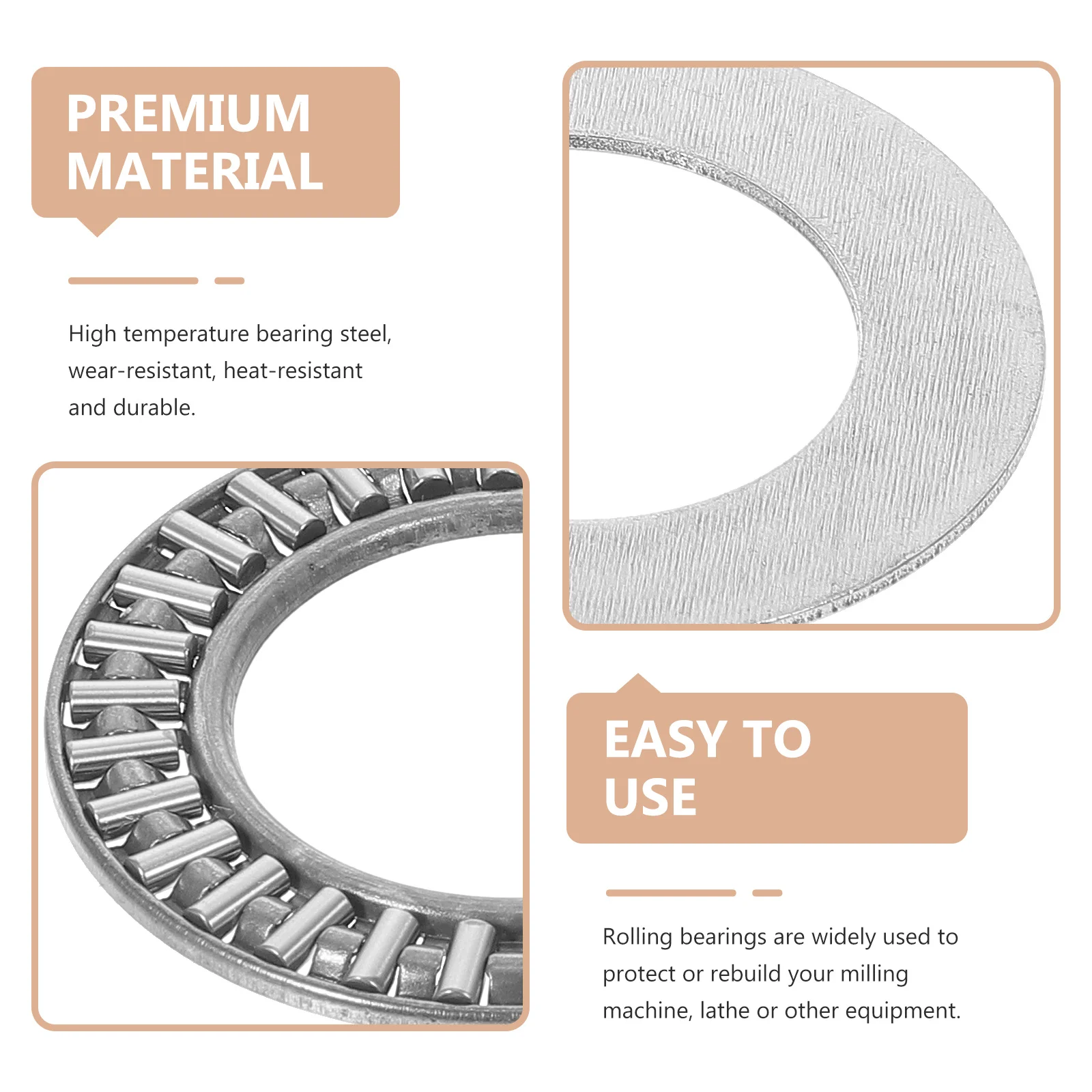 4Sets Thrust Needle Roller Bearing Industrial Heavy Duty Single Direction Axial Roller Bearing Washer Kit for Lathe Machine