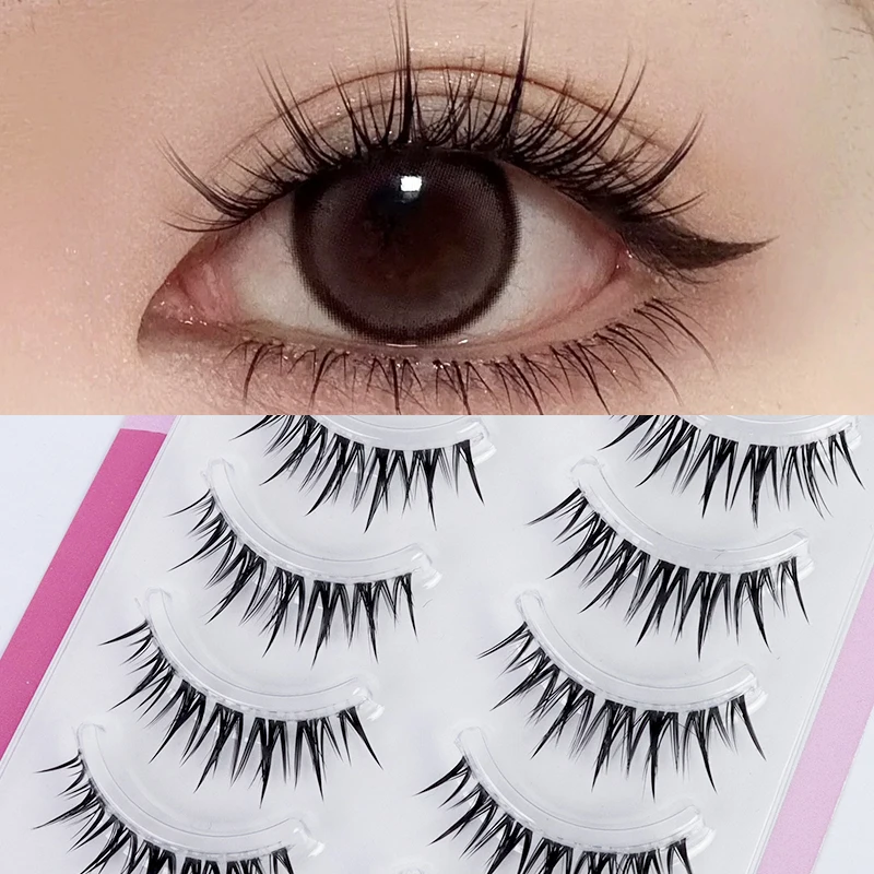 接着剤不要のCカールつけまつげ、卸売、透明バンド付き、フルストリップ、ナチュラルで濃くふわふわしたつけまつげ