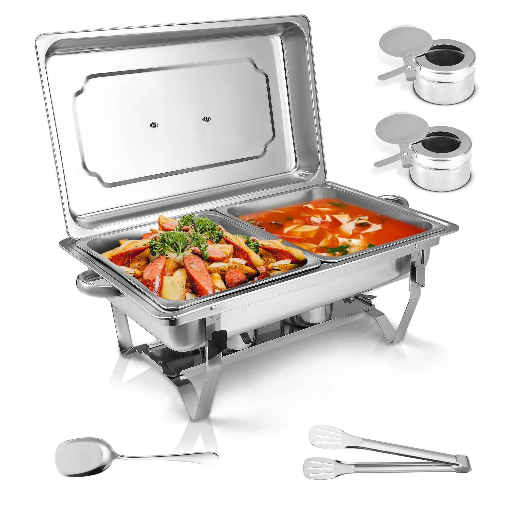 

9L Foldable Stainless Steel Square Buffet Stove Dish Set Container Food Warmer Rectangular Chafing Dish Full Buffet Catering