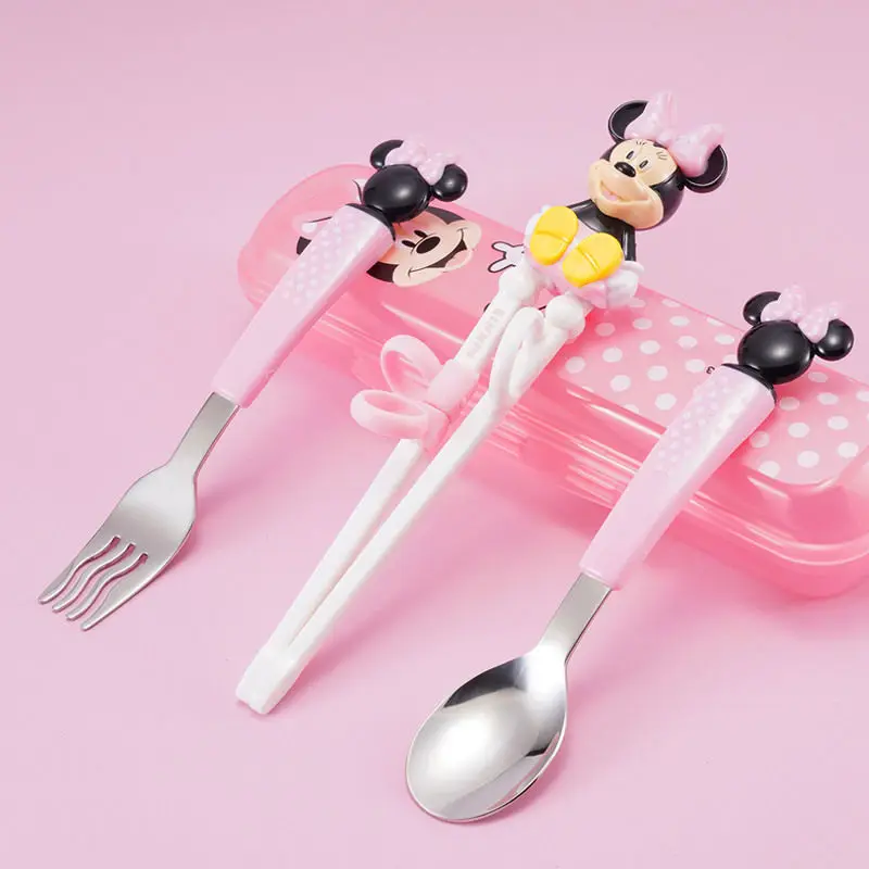 Disney Lightning McQueen Mickey Minnie Stitch Princess Elsa Anime Cartoon Children\'s Tableware Training Chopsticks and Spoons