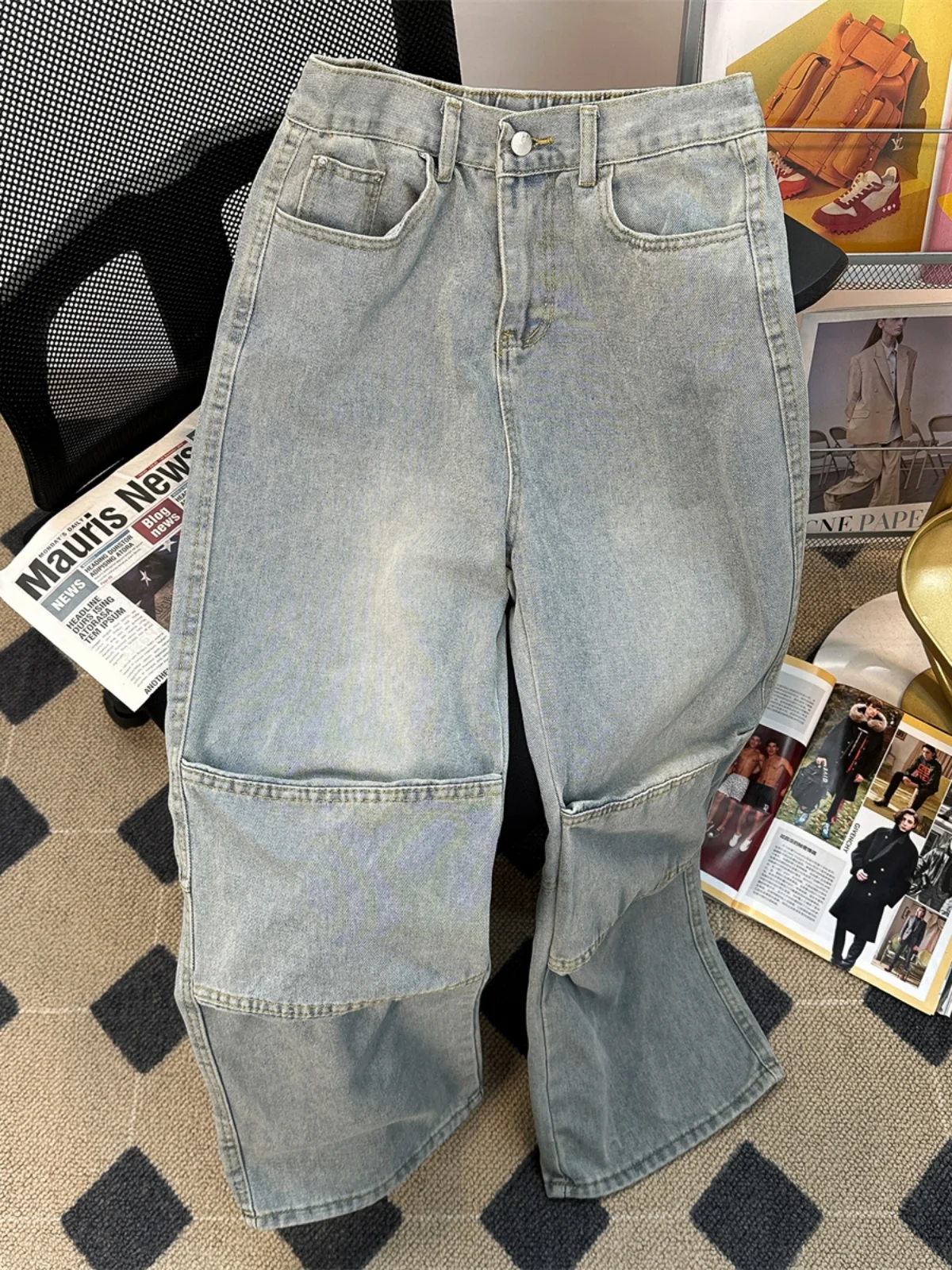 

American Sle Waed Denim Jeans Men's Loose Wide Leg Long Pants Spring Autumn Trendy Brand Dad Pants Design Sensation