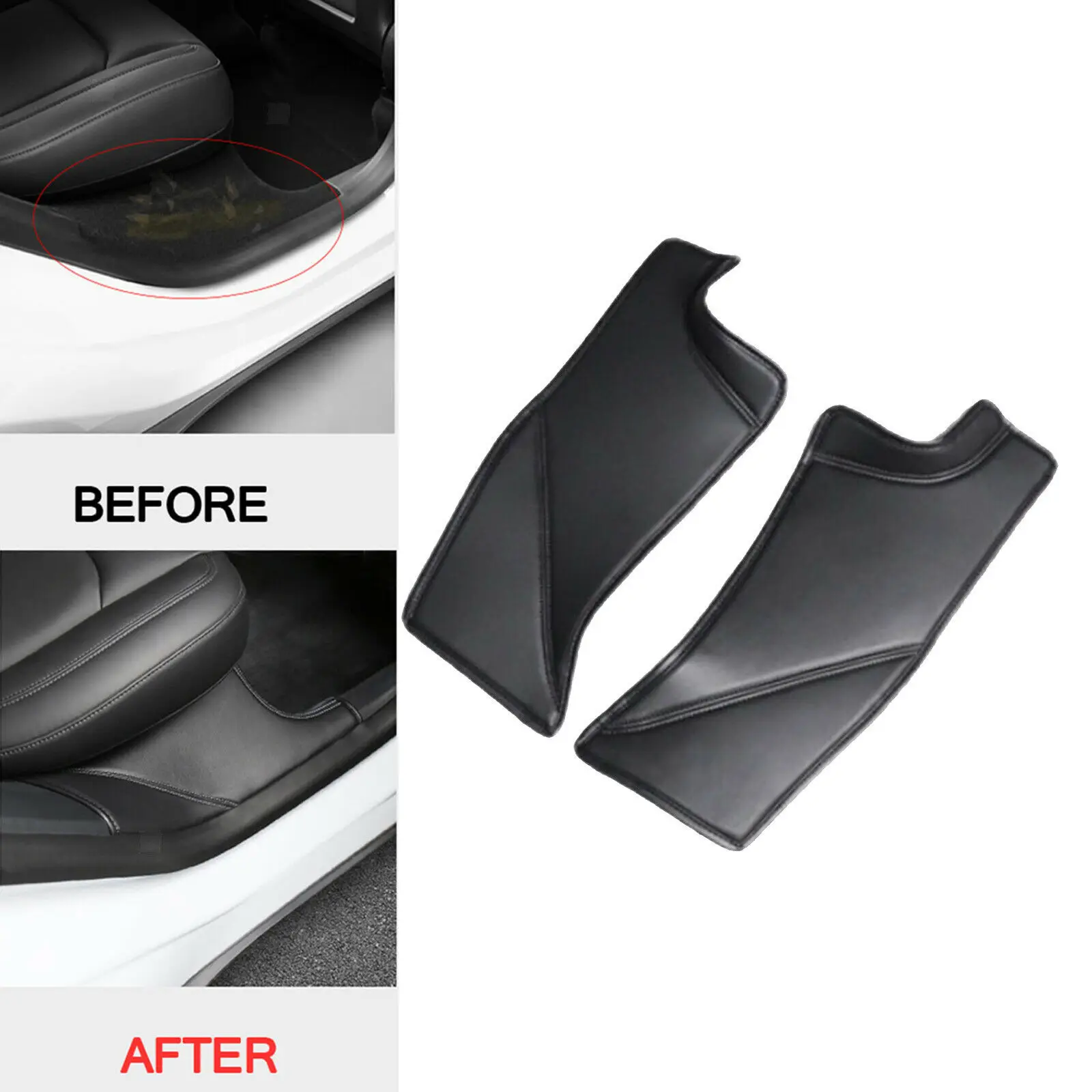 2Pcs for Tesla Model Y High Quality Leather Rear Door Sill Protector Sticker Anti Kick Pad Trim Rear Door Sill Protective Cover