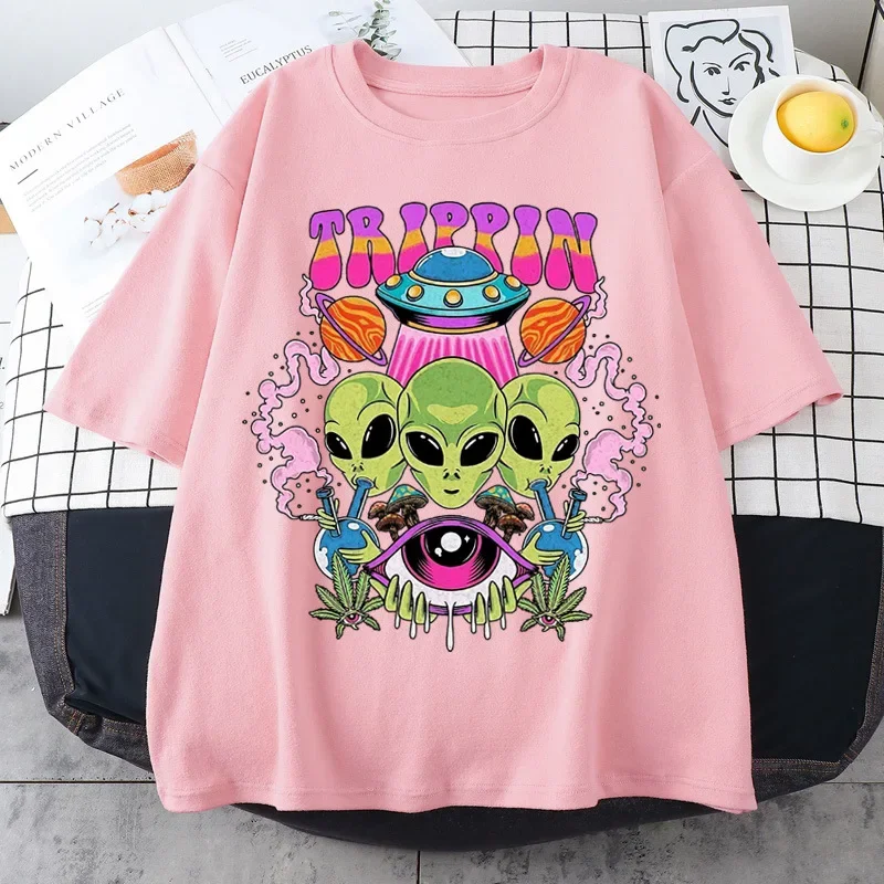 Harajuku Gothic Men\'s Tshirt Creative Alien Print Tops Women Summer Fashion Casual Ladies Clothing Tee Ropa Mujer