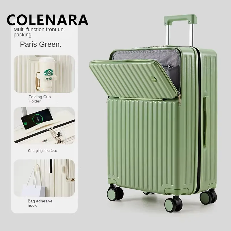 COLENARA Cabin Suitcase 20" Boarding Case 22"24" Front Opening Trolley Case 26"28" Multi-functional USB Charging Suitcase