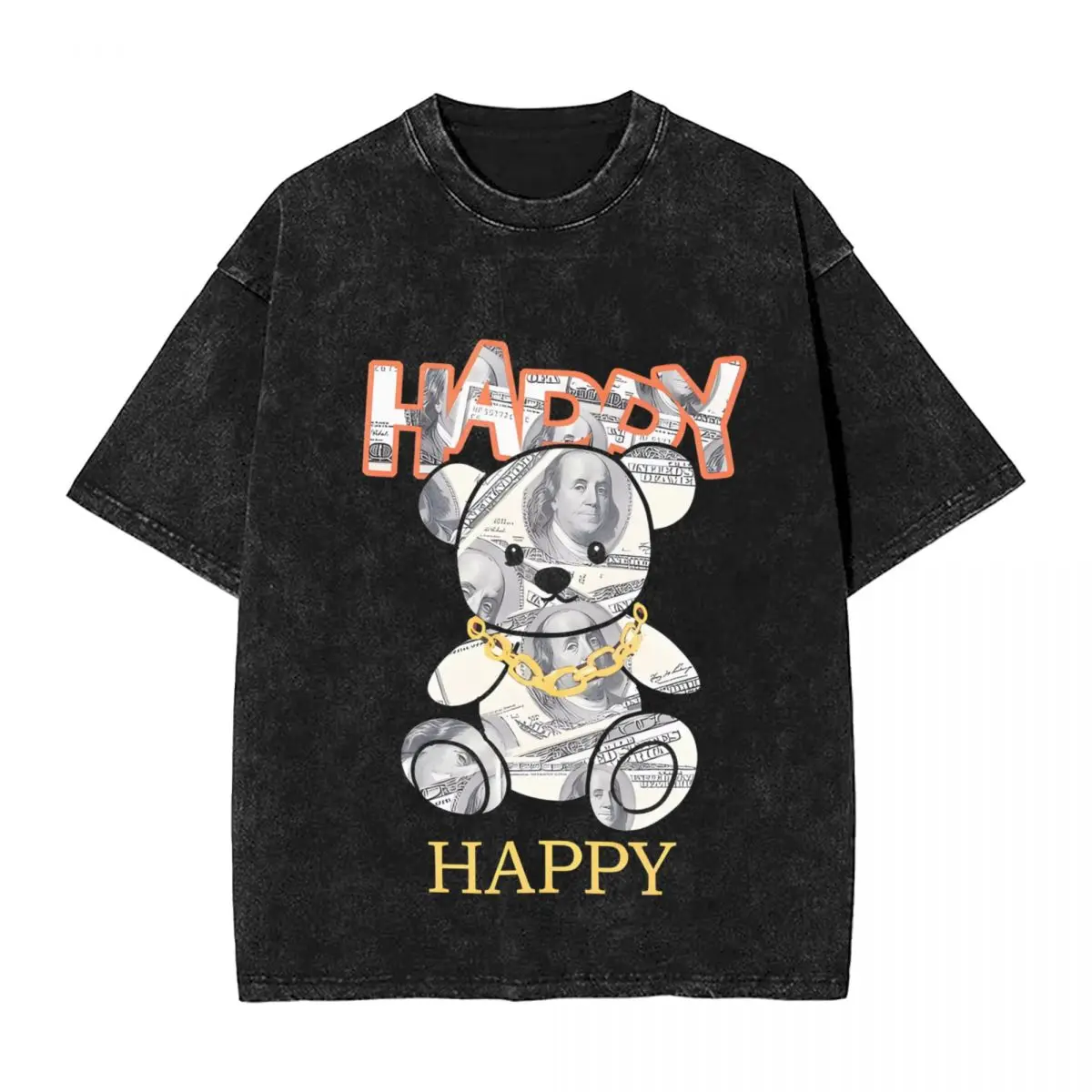 Harajuku 100% Cotton Oversized Tshirt,Men Short Sleeve Tees,Rich Teddy Bear Summer Loose Washed Tops T-Shirt