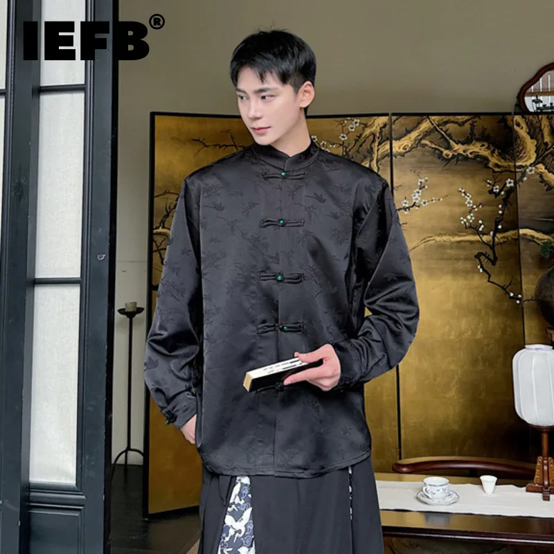 

IEFB Chinese Style Shirts Men's Summer 2024 New Jacquard Pattern Dial Buckle Fashion Trend Couple Top Solid Color Men 9C5811