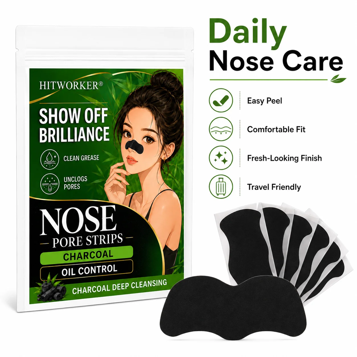 10PCS Charcoal Nose Care Strips Flexible Black Nose Cleansing Patches Easy Peel Design for Daily Home Beauty Routine