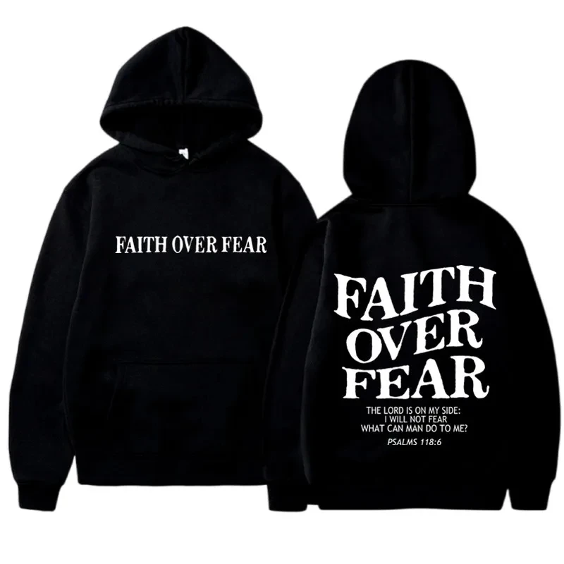 Sudaderas con capucha con estampado FAITH OVER FEAR para hombres y mujeres, sudaderas informales de manga larga con capucha, Sudadera con capucha de Hip Hop Harajuku Y2k, camisetas para hombres con capucha