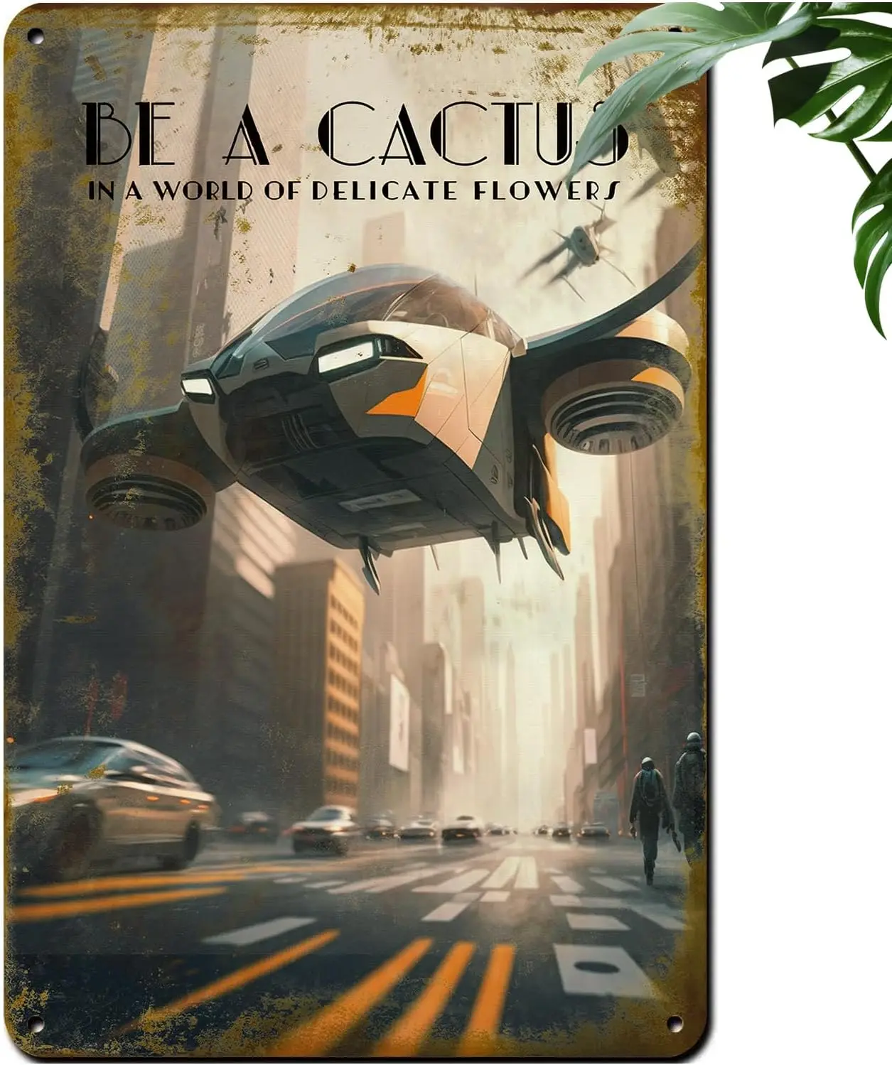 CEQOLI Futuristic Flying Car Vintage Tin Sign, Wall Decor for Home Cafes Office Store Pubs Club Sign Gift  Plaque Tin Signs-Alum