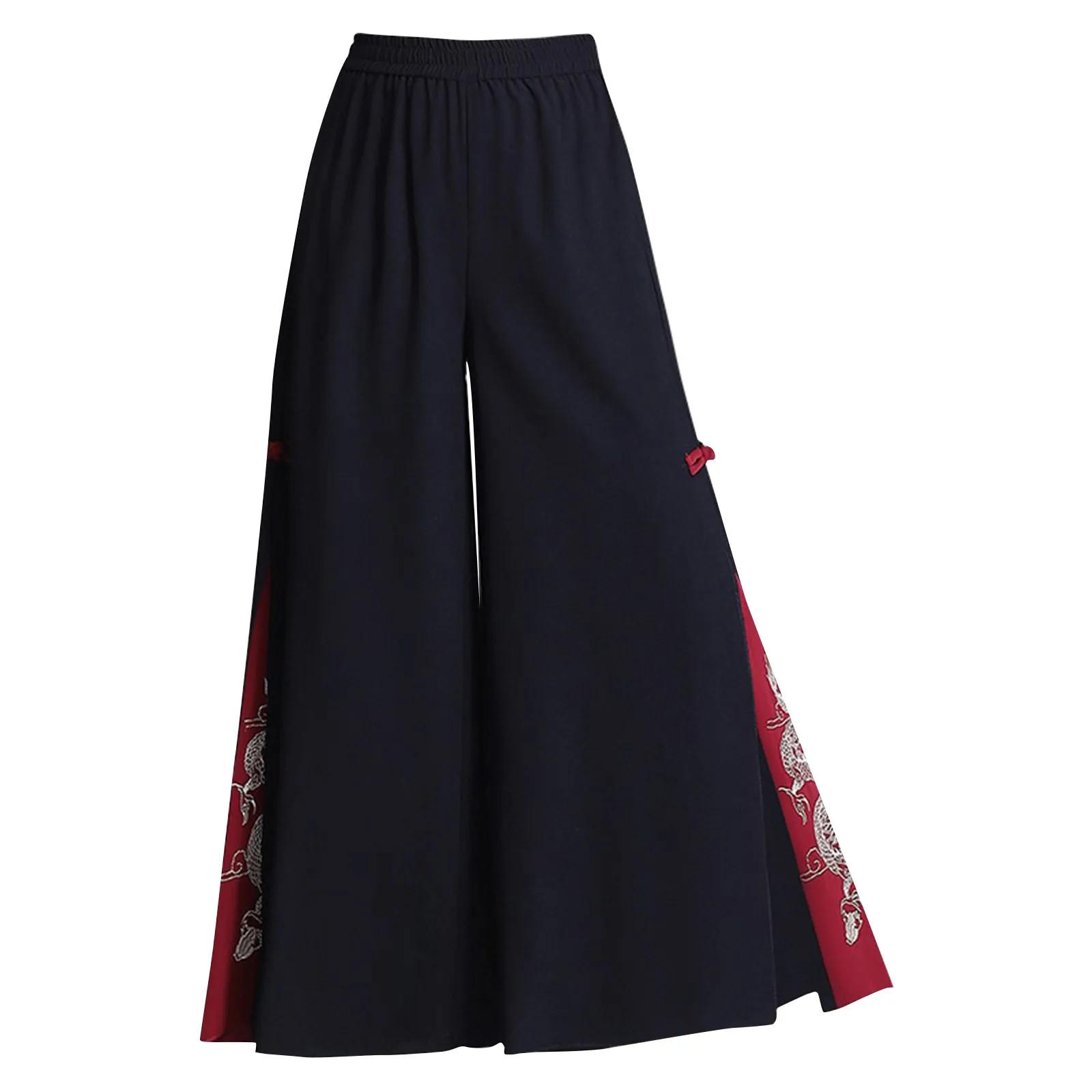 

Wide-Leg Pants For Women Summer Loose Chinese-Style Chiffon Nine-Point Trousers High-Waist Dance Culottes Drapey Slit Culottes