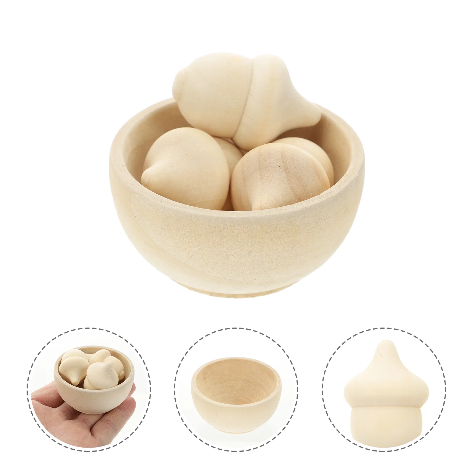 

20pcs Wooden Acorns Unfinished Crafts 6 Wood Bowls Counting Sorting Toy Fall Decor Wedding Favors
