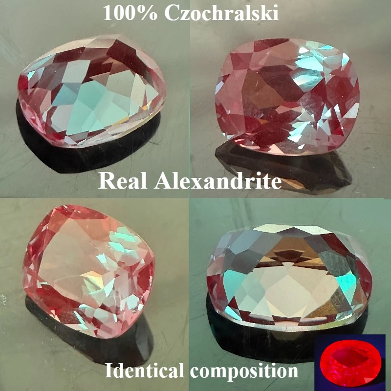 100% Czochralski pull lab grown alexandrite enlong cushion identical composition full size lab creat with AGL color change