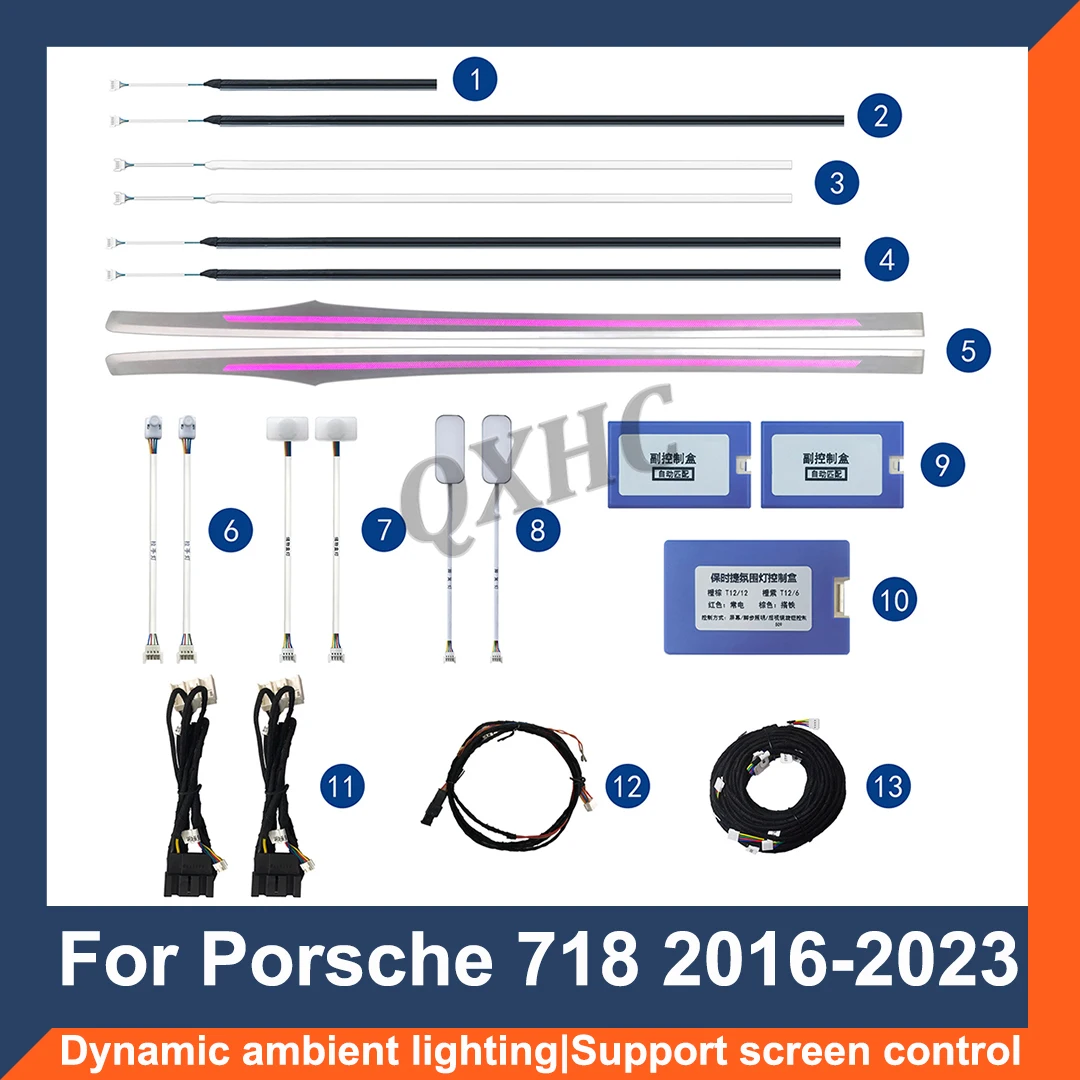 

For Porsche Boxster 718 2016-2023 Modified Atmosphere Light 16 64 Color Screen Control Atmosphere Light