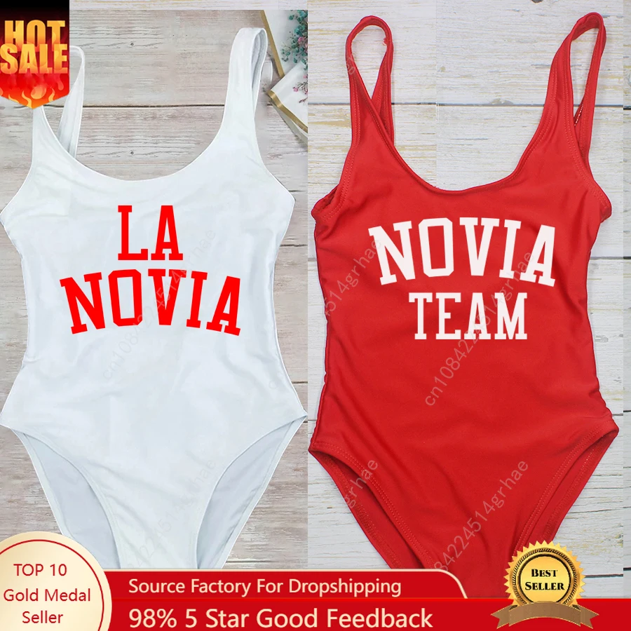 

Bulk One-Piece La Novia Swimsuit Women Spanish Novia Team Swimwear Wedding Bathing Suit Girls Hen Bachelor Party Swimming Suit