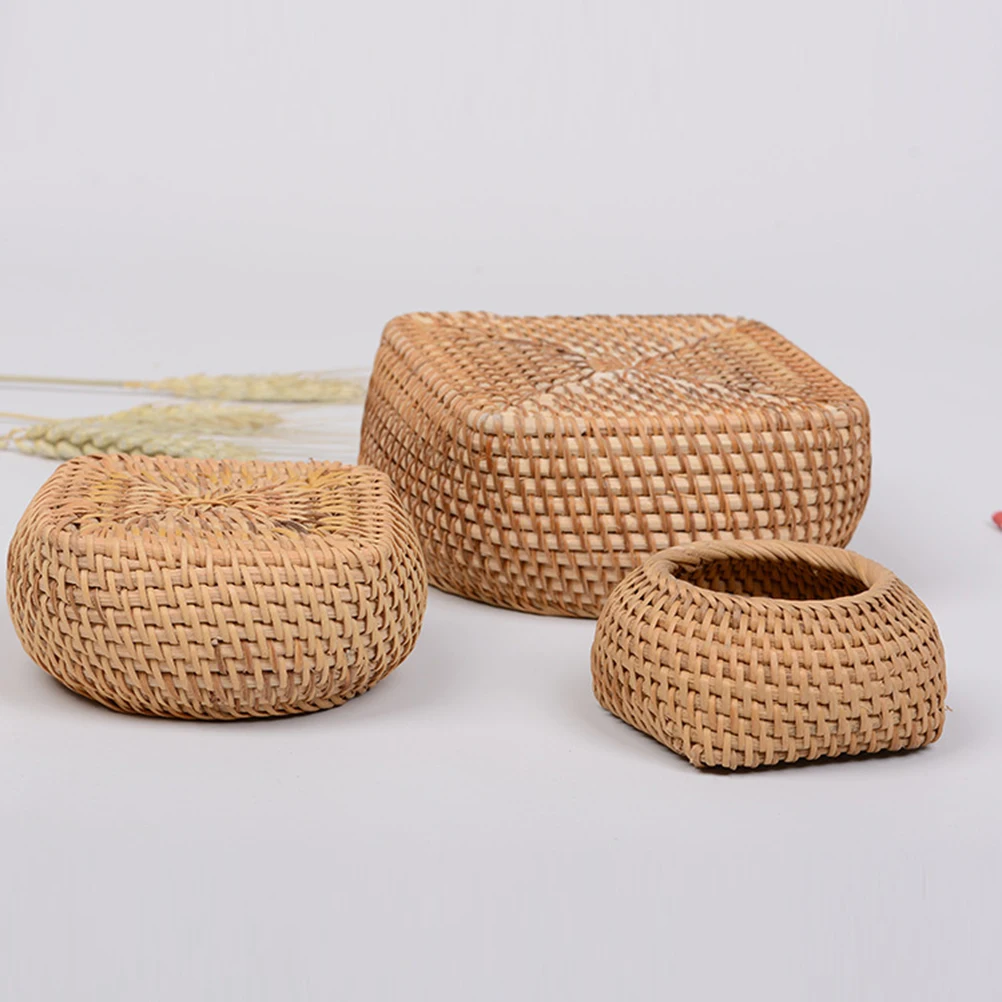 

1pc Rattan Woven Storage Box M Size Handmade Tea Cake Basket Multi-Function Snack Container For Candy Dried Fruit Chess