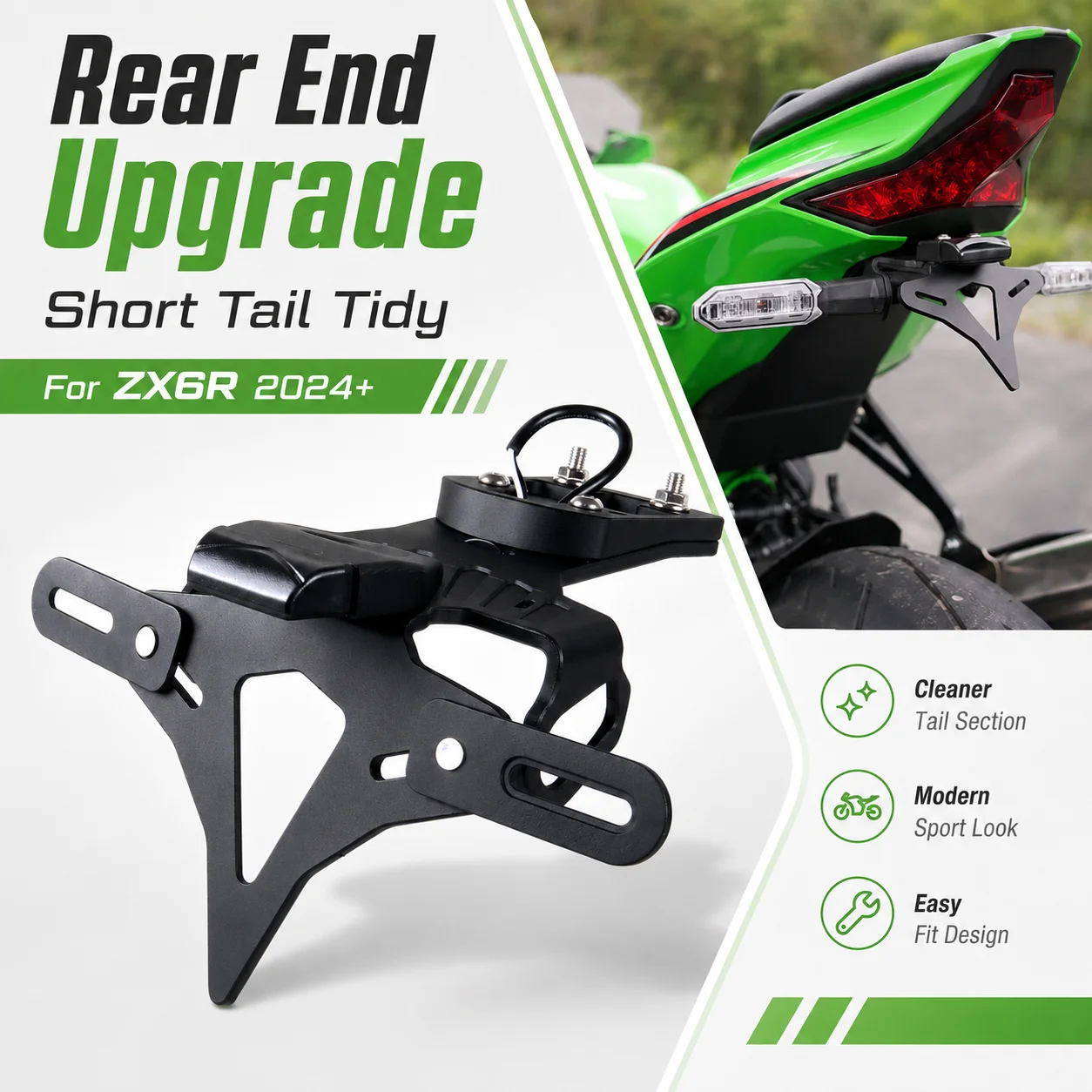 License Plate Holder For KAWASAKI Ninja ZX-6R NINJA ZX 636 ZX6R 2024-Motorcycle Tail Tidy Rear Fender Eliminator LED Light