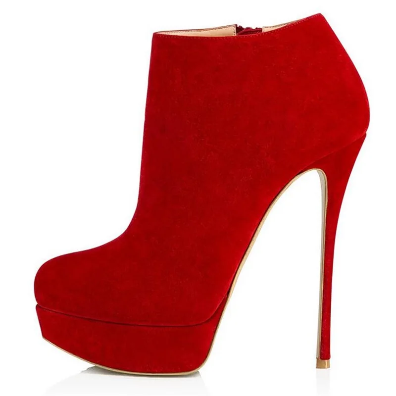 Plus Size 13 Red Suede Women Ankle Boots Stretch Fabric High Heels Platform Boots Thin Heels Party Dress Shoes Customized