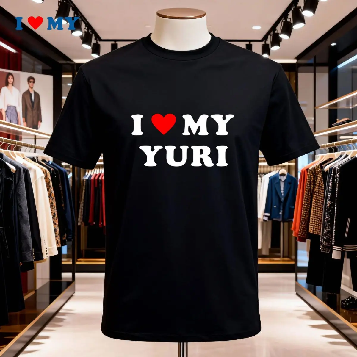 

I Love MY YURI Graphic T-Shirt - Bold Black Short Sleeve Tee with Heart Design - Stylish Men's Casual Wear for Everyday Use